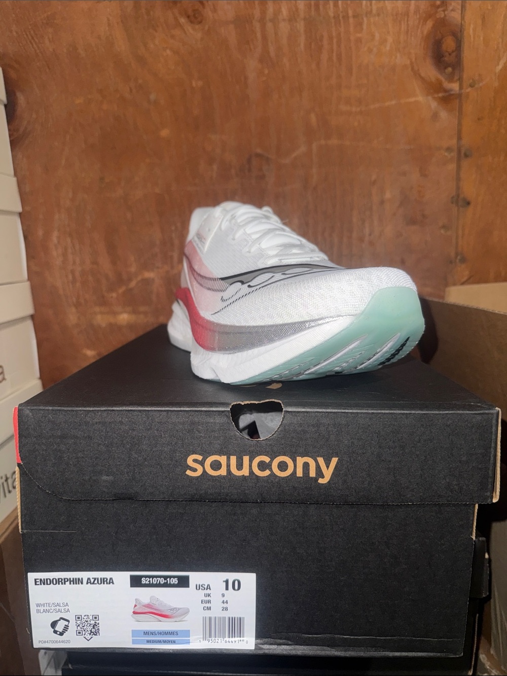 Saucony Women's Endorphin Azura Running Shoe - White/ Salsa